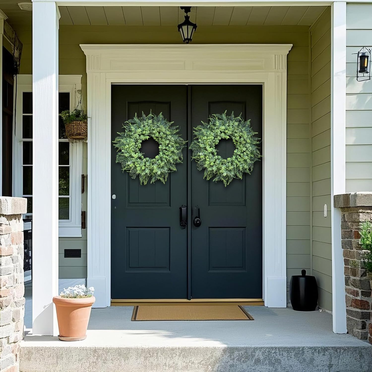 26 Inch Eucalyptus and Boston Fern Wreath for Front Door