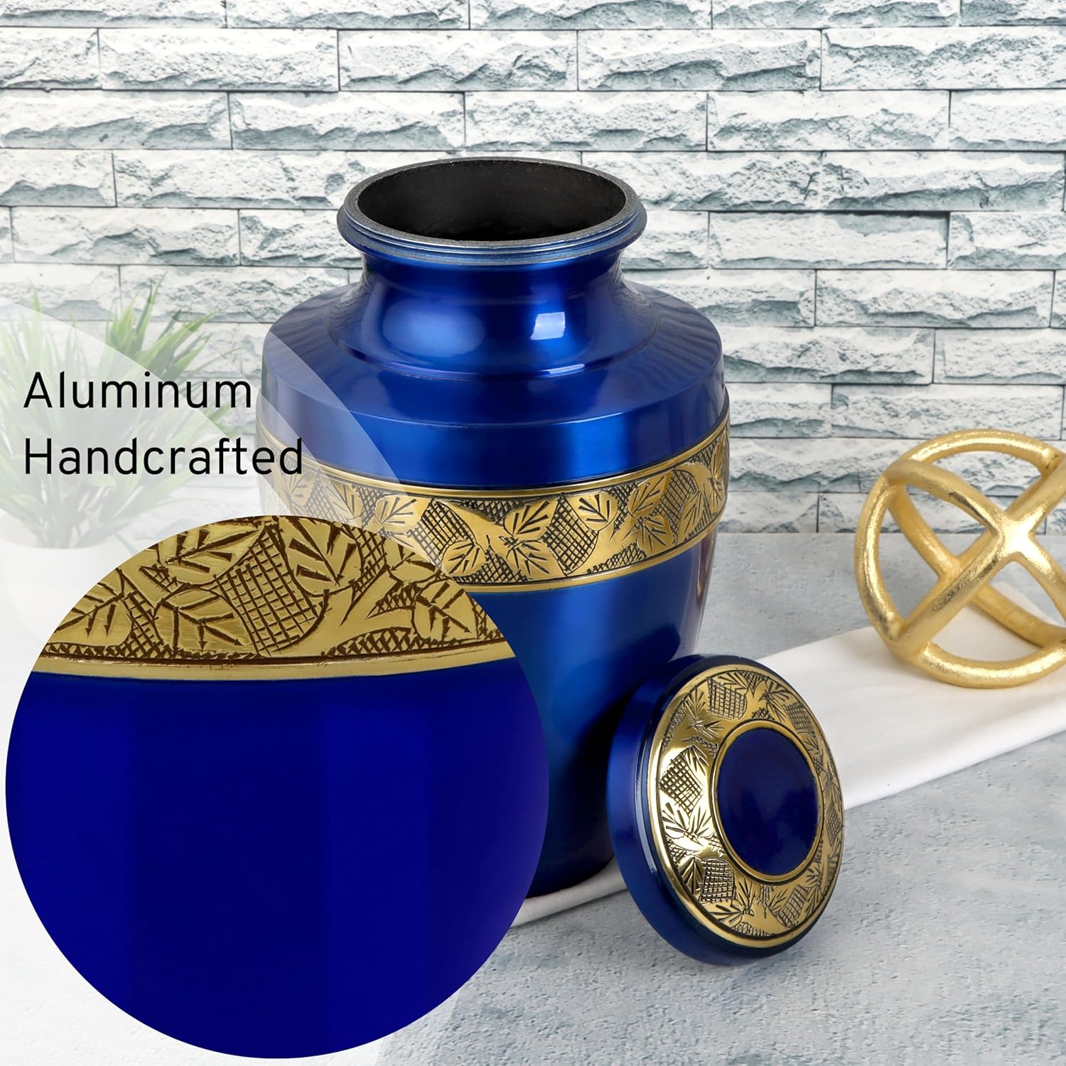 Metal Alloy Decorative Urns for Human Ashes - Blue Gold