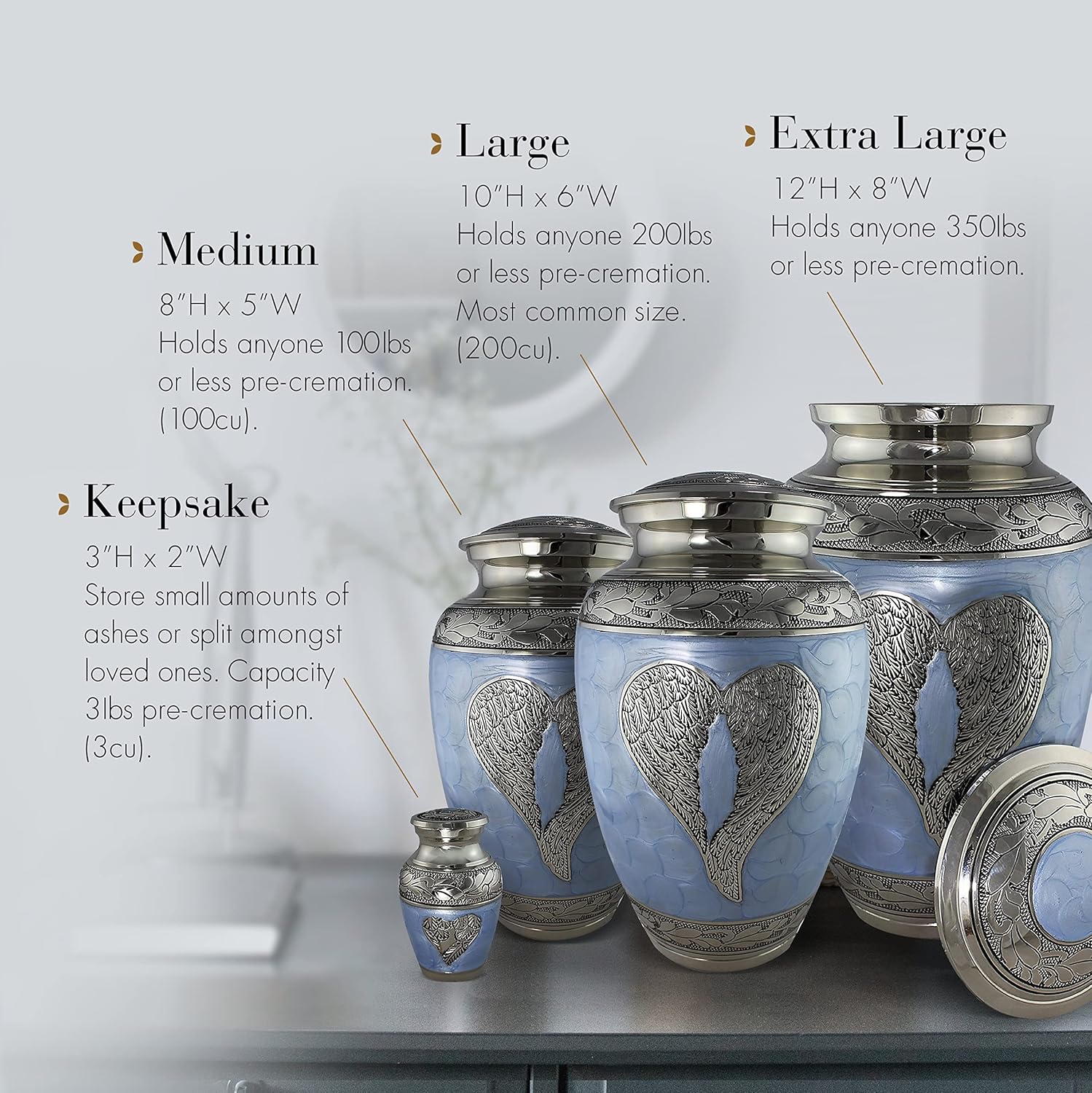 Extra Large Blue Angel Cremation Urn for Adult Male