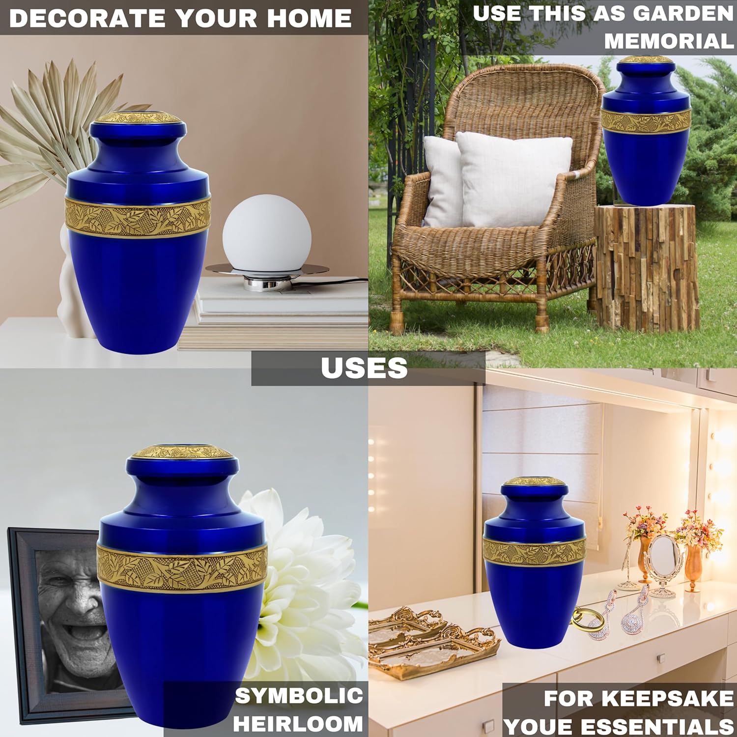 Metal Alloy Decorative Urns for Human Ashes - Blue Gold