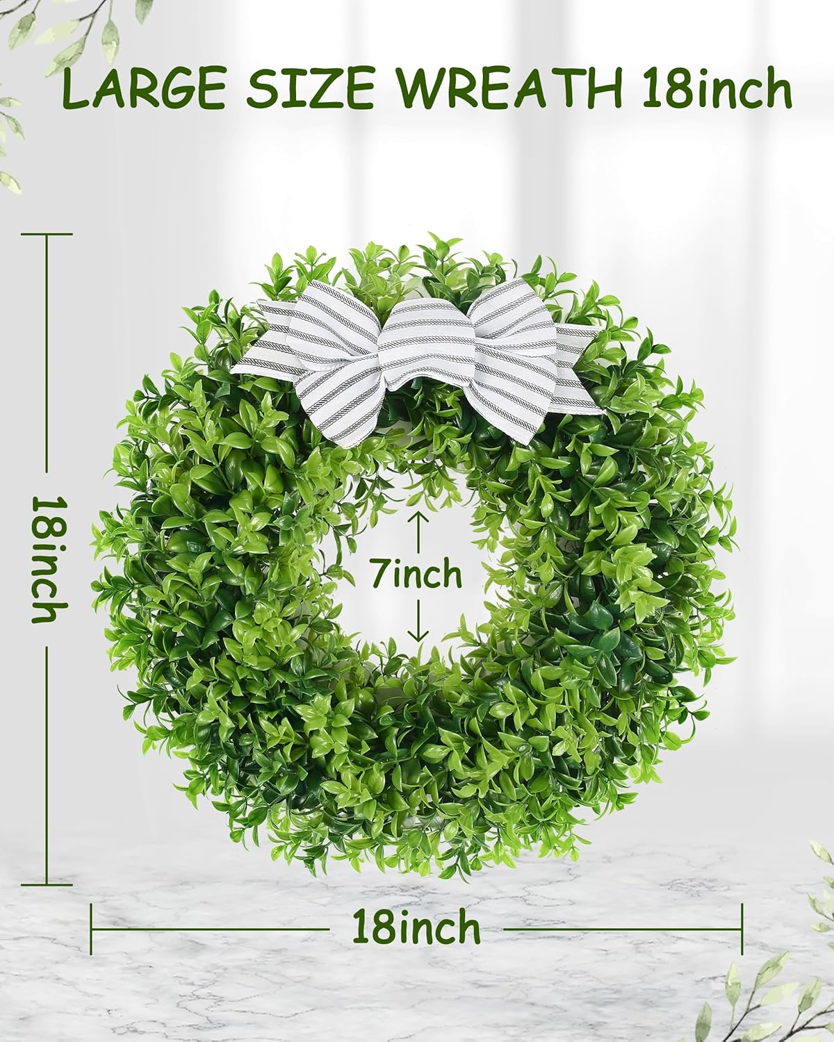 18 Inch Faux Boxwood Wreath with Plaid Bow and Sash