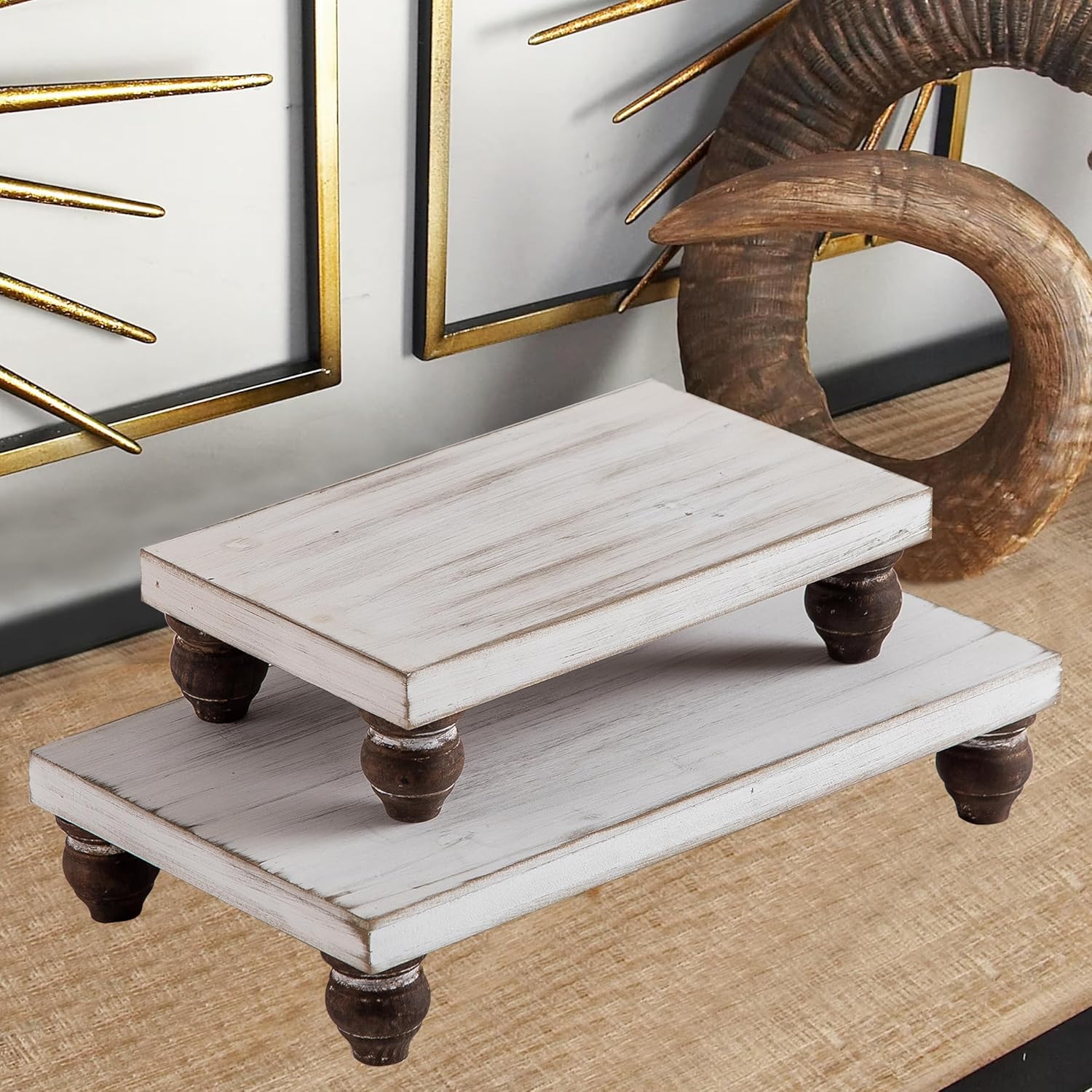 SOFE Rectangular Wood Risers Display Stand Set of 2