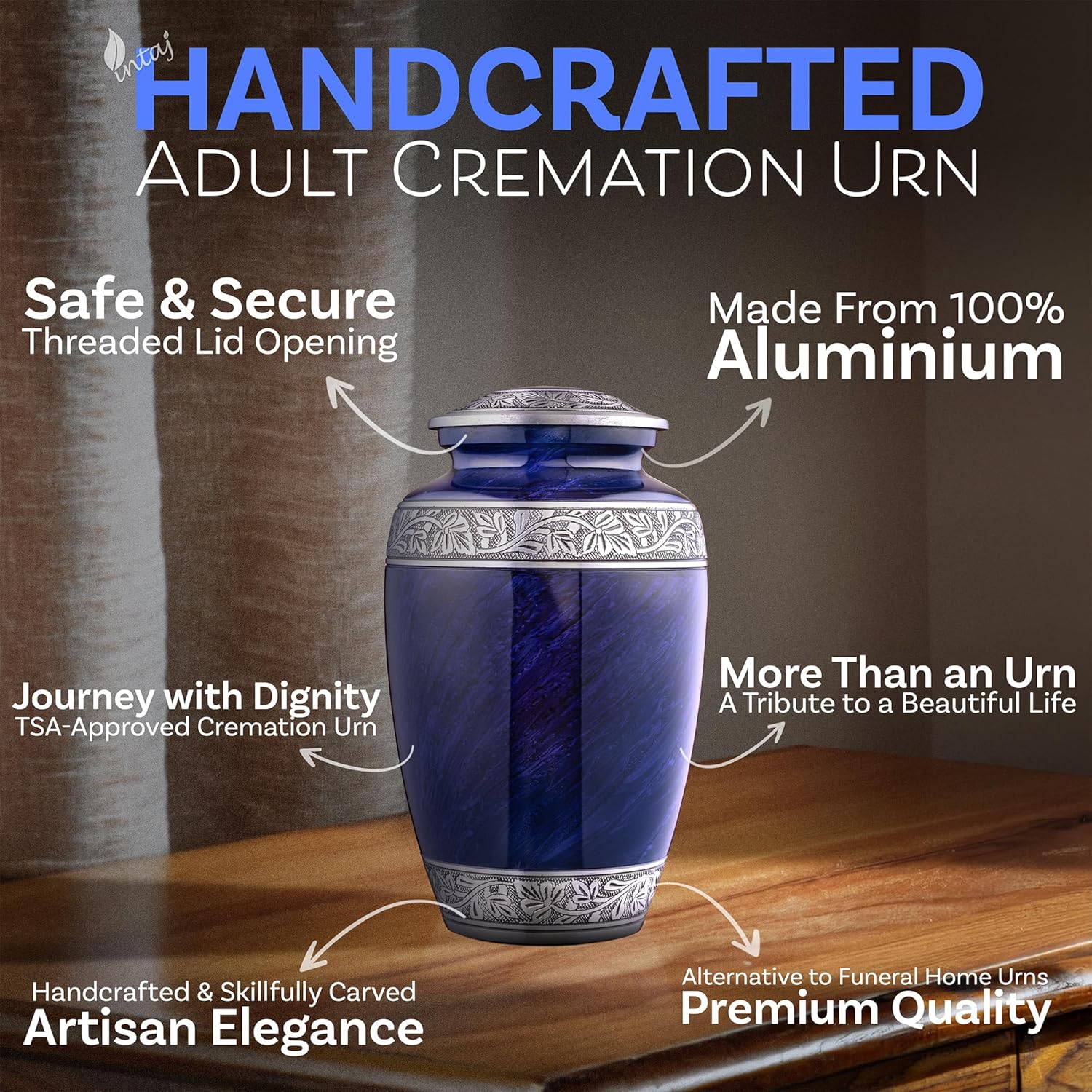 INTAJ Cloud Purple Aluminum Cremation Urn for Adult Ashes