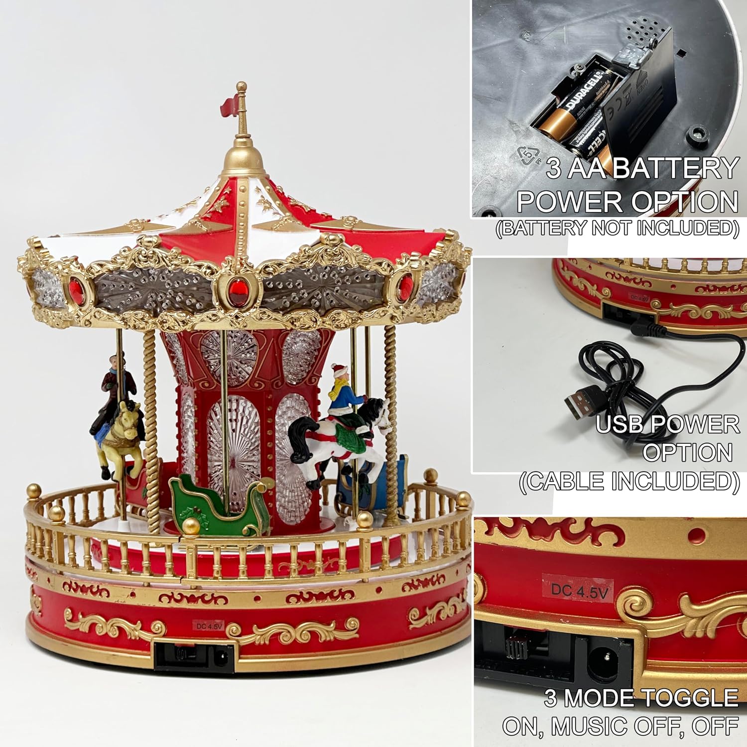 Allgala Christmas Carousel Figurine with USB and Battery Power