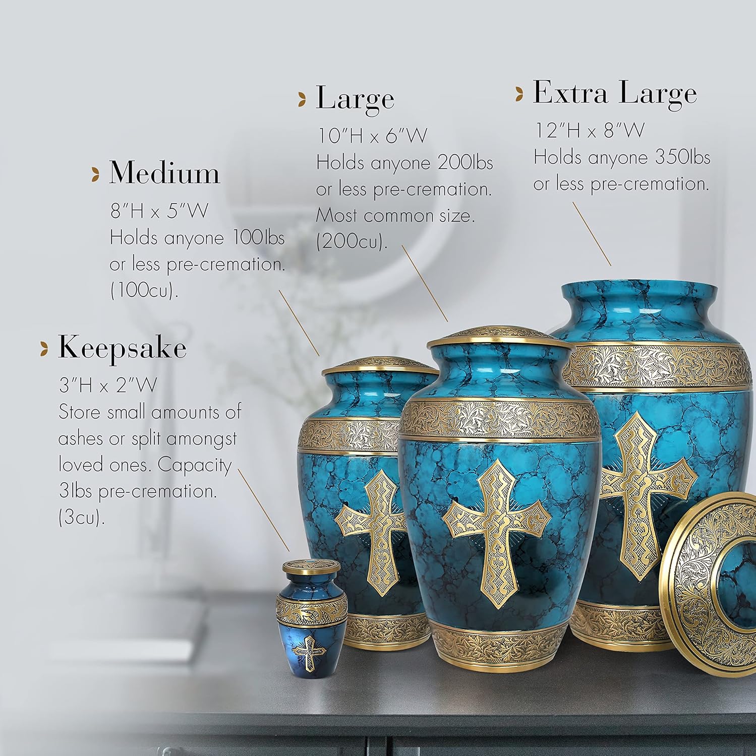 Blue Cross Cremation Urn for Ashes - Handcrafted Decorative Urn